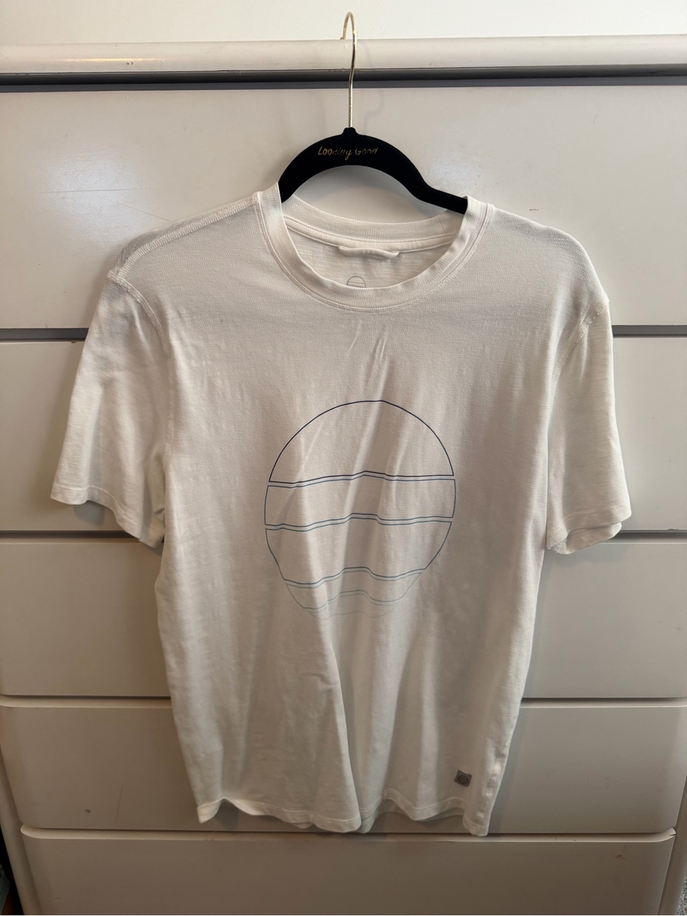 Marine Layer White Crewneck T-Shirt with Navy Circle Graphic